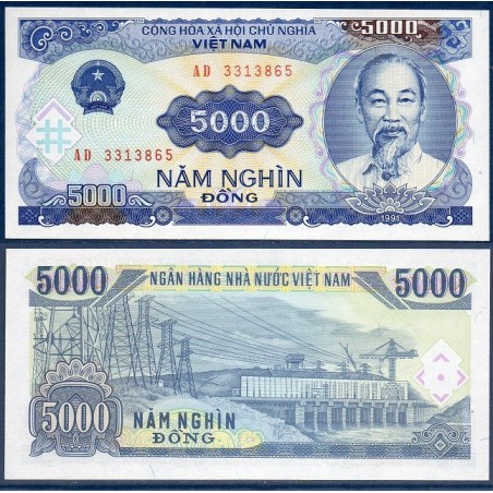 Viet-Nam Nord Pick N°108a, Billet de banque de 5000 dong 1991-1993