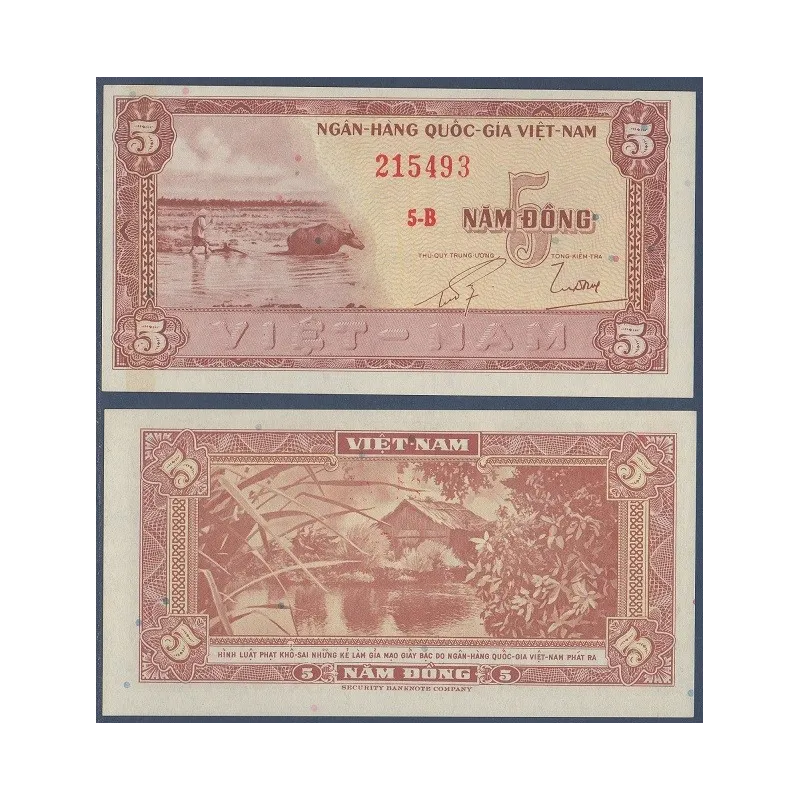 Viet-Nam Sud P.13a, neuf Billet de 5 dong 1955 buffle d'eau Viet-Nam Sud P.13a, neuf Billet de 5 dong 1955 buffle d'eau