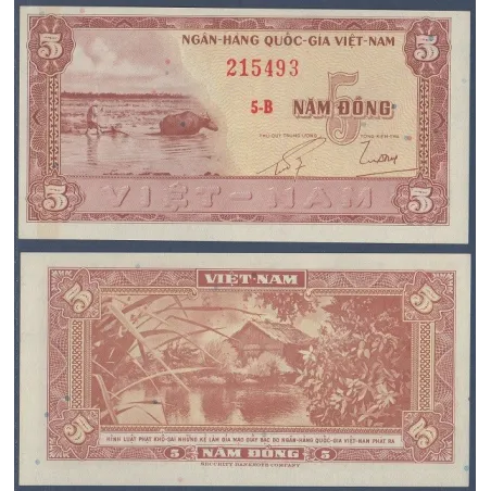 Viet-Nam Sud P.13a, neuf Billet de 5 dong 1955 buffle d'eau