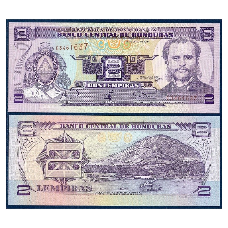 Honduras Pick N°72c, Billet de banque de 2 Lempiras 1994