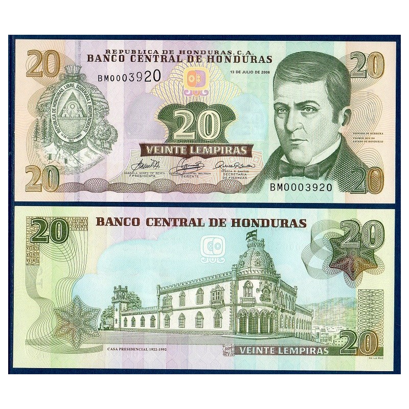 Honduras Pick N°93a, Billet de banque de 20 Lempiras 2006