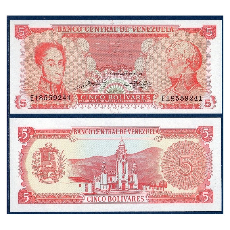 Venezuela Pick N°70b, Billet de banque de 5 Bolivares 1989