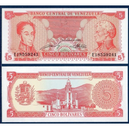 Venezuela Pick N°70b, Billet de banque de 5 Bolivares 1989