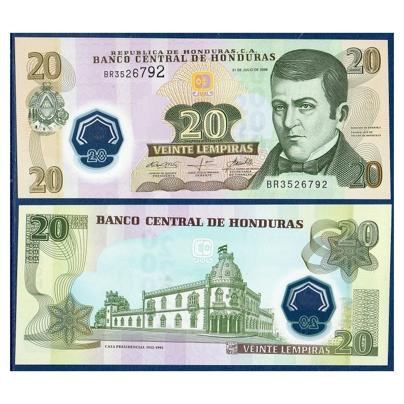 Honduras Pick N°95, Billet de banque de 20 Lempiras 2008