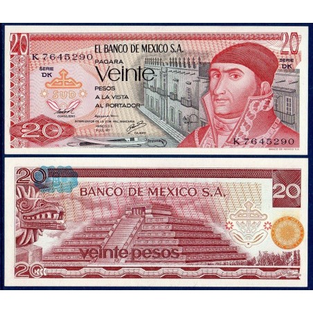 Mexique P.64d, neuf Billet de 20 pesos 1977 Morelos y Pavon