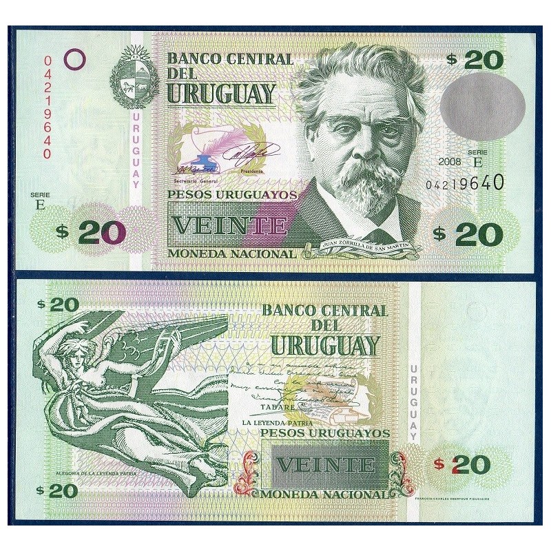 Uruguay Pick N°86a, Billet de banque de 20 Pesos 2008-2011