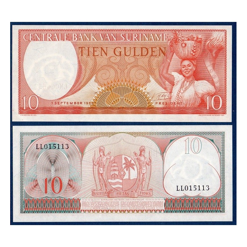 Suriname Pick N°121b, Billet de banque de 10 Gulden 1963