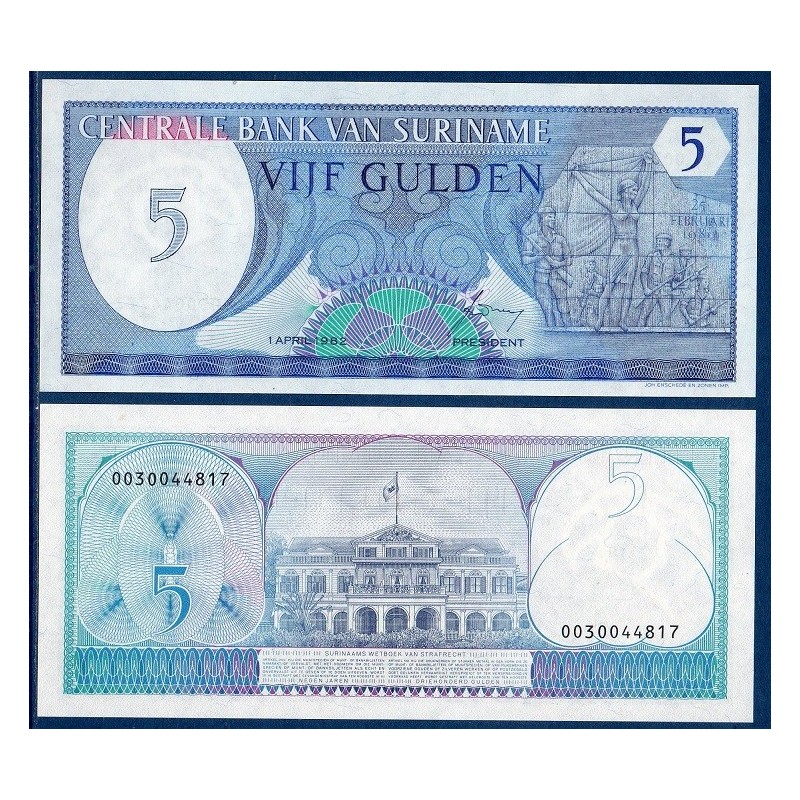 Suriname Pick N°125, Billet de banque de 5 Gulden 1982