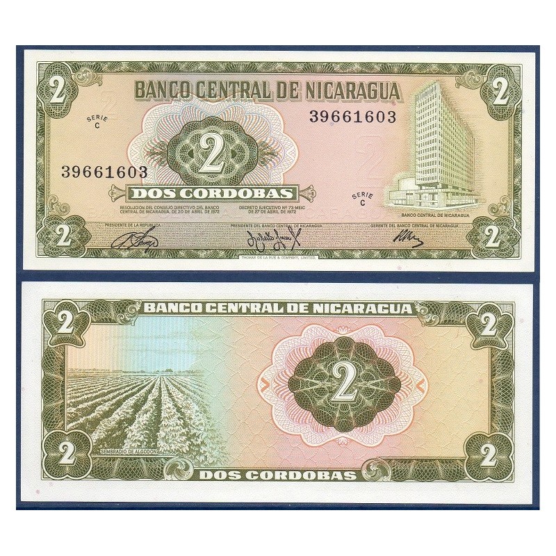 Nicaragua Pick N°121a, Billet de Banque de 2 Cordobas 1972