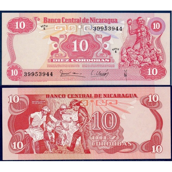 Nicaragua Pick N°134, Billet de Banque de 10 Cordobas 1979
