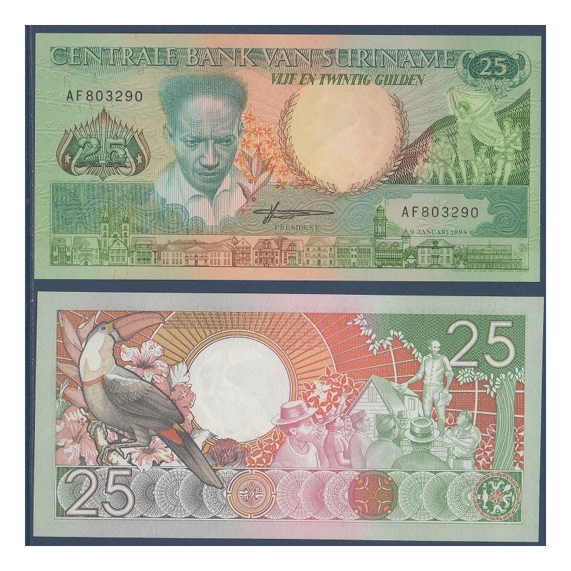 Suriname Pick N°132b, Billet de banque de 25 Gulden 1988