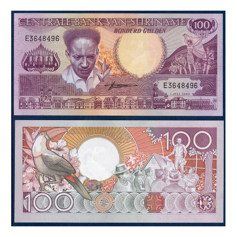 Suriname Pick N°133a, Billet de banque de 100 Gulden 1986-1988