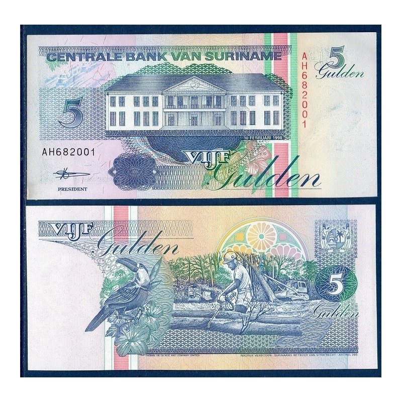 Suriname Pick N°136b, Billet de banque de 5 Gulden 1995-1998