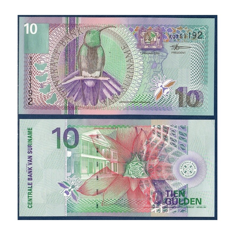 Suriname Pick N°147, Billet de banque de 10 Gulden 2000