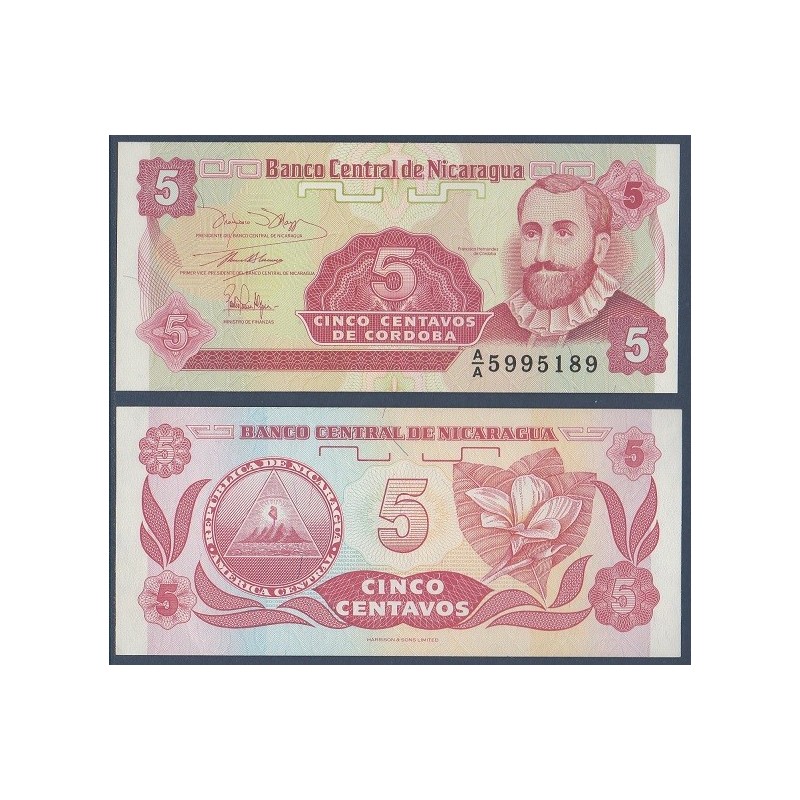 Nicaragua Pick N°168a, Billet de Banque de 5 Centavos 1991