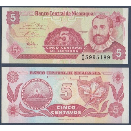 Nicaragua Pick N°168a, Billet de Banque de 5 Centavos 1991