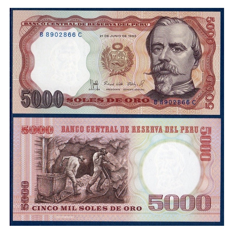 Perou Pick N°117c, Billet de banque de 5000 Soles 1985