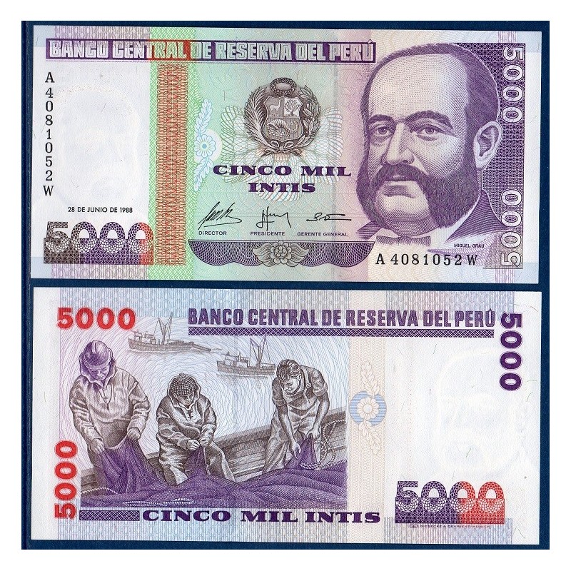 Perou Pick N°137, Billet de banque de 5000 Intis 1988