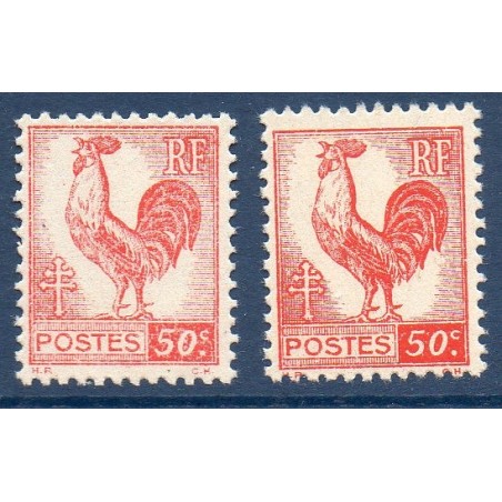 Timbre Yvert No 633b variété impression defectueuse, neuf ** type Coq