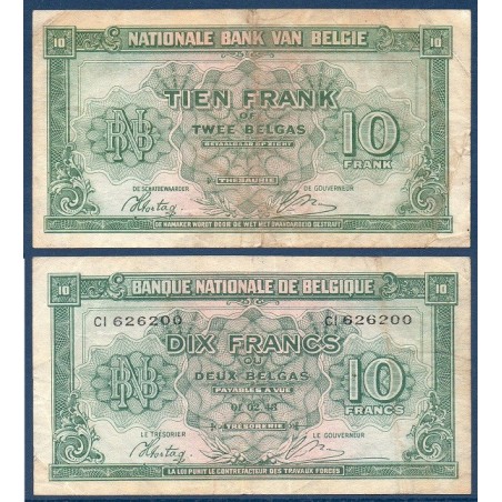 Belgique Pick N°122, Billet de banque de 10 Francs Belge 1943
