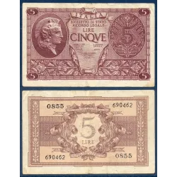 Italie Pick N°31c, Billet de banque de 5 Lire 1944