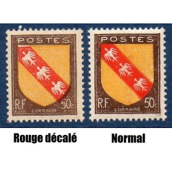 Timbre Yvert No 757 variété impression defectueuse decallage du rouge, neuf ** lorraine