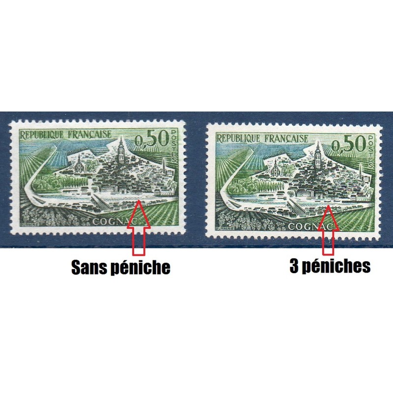 Timbre Yvert No 1314b 3 péniches absentes variété de poinçon , neuf luxe** Cognac