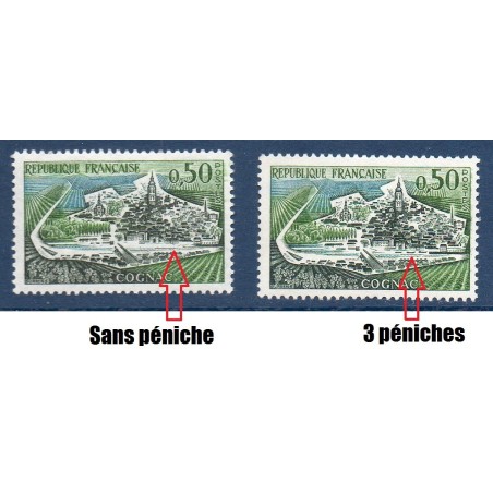 Timbre Yvert No 1314b 3 péniches absentes variété de poinçon , neuf luxe** Cognac