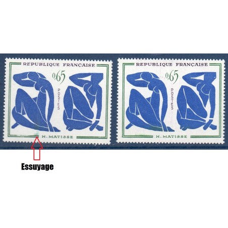 Timbre Yvert No 1320 défaut essuyage  neuf ** Les Nus bleus de Matisse