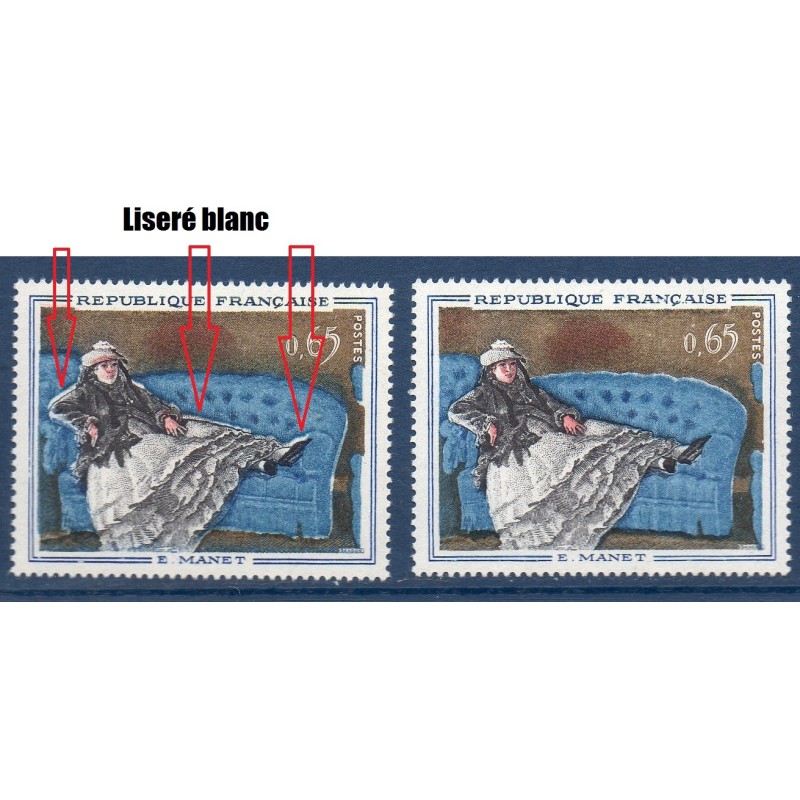 Timbre Yvert No 1364a liseré blanc entre robe et canapé impression defectueuse ** Manet