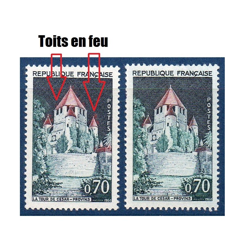 Timbre Yvert No 1392Ab toits en flamme impression defectueuse ** Provins