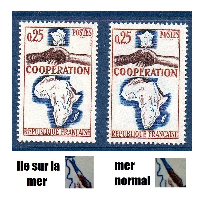 Timbre Yvert No 1432b  ile au milieu de la mer rouge variété de poinçon neuf luxe** Coopération