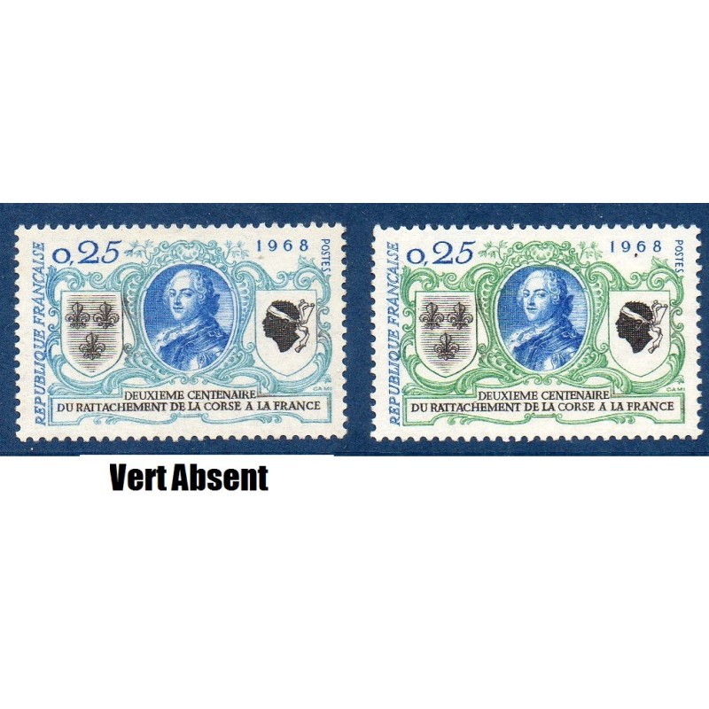 Timbre Yvert No 1572b couleur verte absente neuf luxe** Rattachement de la Corse