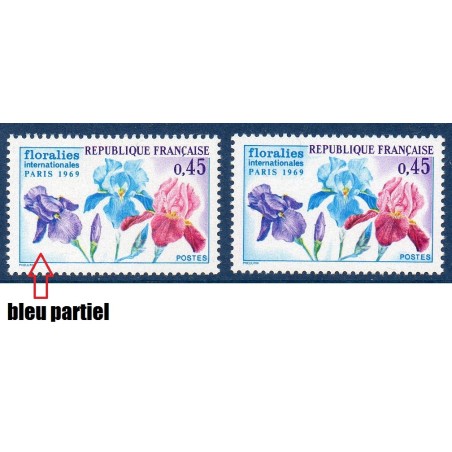 Timbre Yvert No 1597 bleu partiel neuf luxe** Floralies internationales