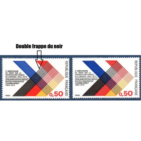 Timbre Yvert No 1739b double frappe du noir neuf ** Coopération franco Allemande