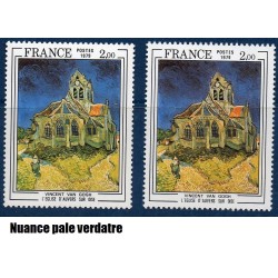 Timbre Yvert No 2060 nunace de vert au lieu d'orange neuf luxe** Van Gogh église d' Auvers sur Oise