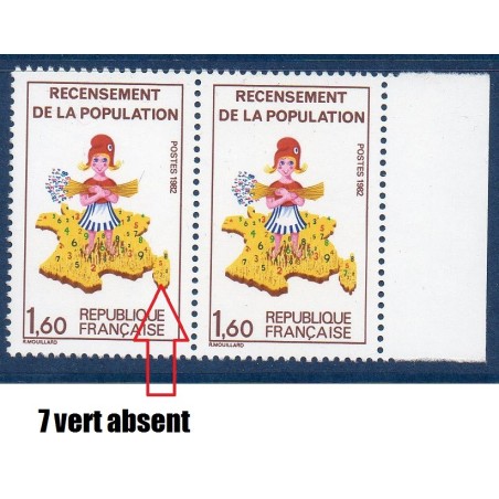 Timbre Yvert No 2202a  Corse sans le 7 attenant à normal variété de poinçon neuf luxe** Recensement