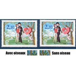 Timbre Yvert No 2354b  oiseau supplémentaire dans la branche variété de poinçon neuf luxe** Peynet la saint valentin