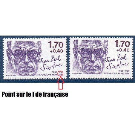 Timbre Yvert No 2357b  Sartre avec point sur le i de française neuf** Jean Paul Sartre