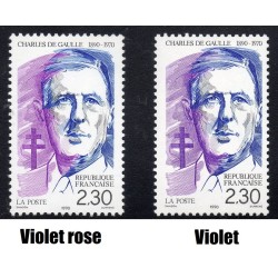 Timbre Yvert No 2634a bleu, violet rose et noir au lieu de bleu, violet et noir luxe** Portrait de De Gaulle