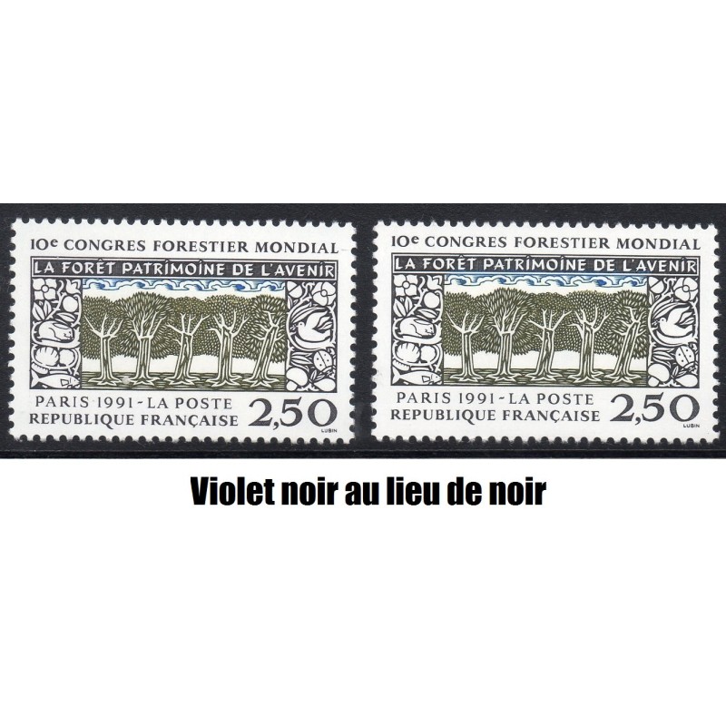 Timbre Yvert No 2725b violet noir au lieu de noir  luxe** Congrés forestier mondial