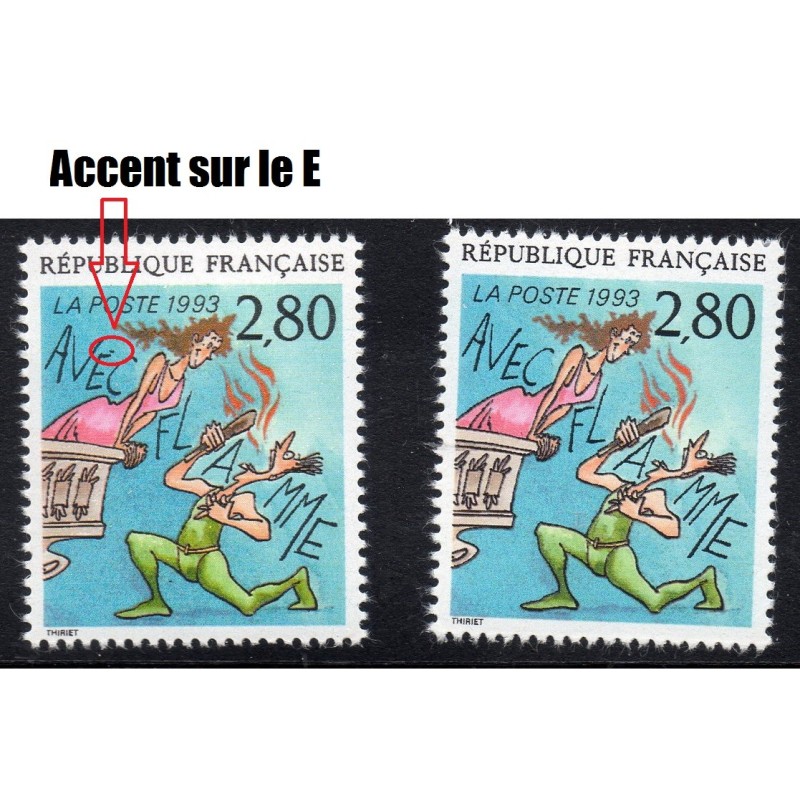 Timbre Yvert No 2840b avec accent sur le e de avec neuf** Plaisir d'ecrire avec flamme de Thiriet