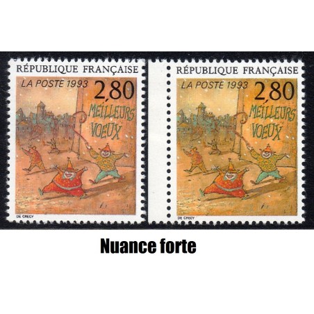 Timbre Yvert No 2844 orange foncé au lieu d'orange clair  luxe** Meilleurs voeux de Crécy