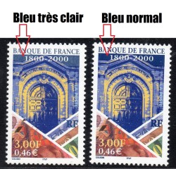 Timbre Yvert No 3299 bleu clair au lieu de bleu foncé en haut du timbre neuf luxe** Banque de france, portail