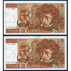 paire 10 Francs Berlioz Sup+ 1.7.1976 Billet de la banque de France