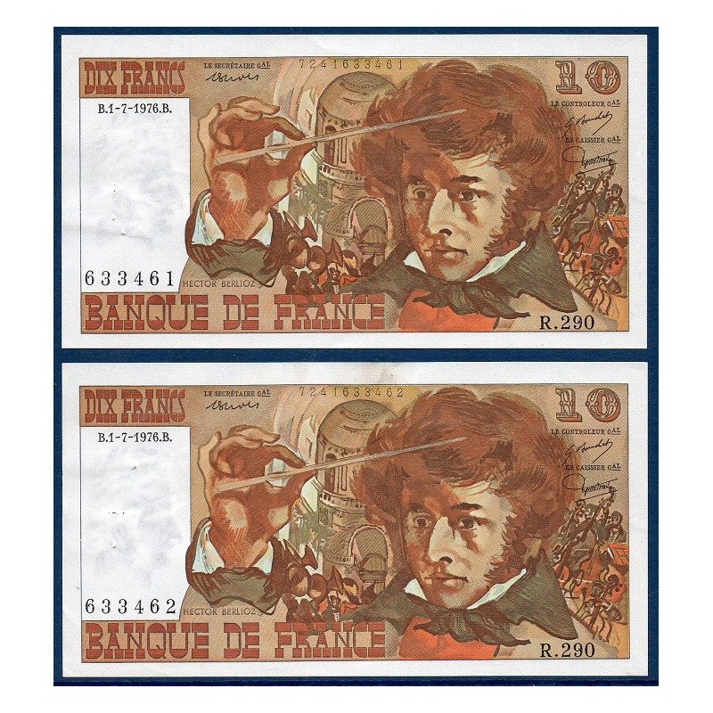 paire 10 Francs Berlioz Sup+ 1.7.1976 Billet de la banque de France