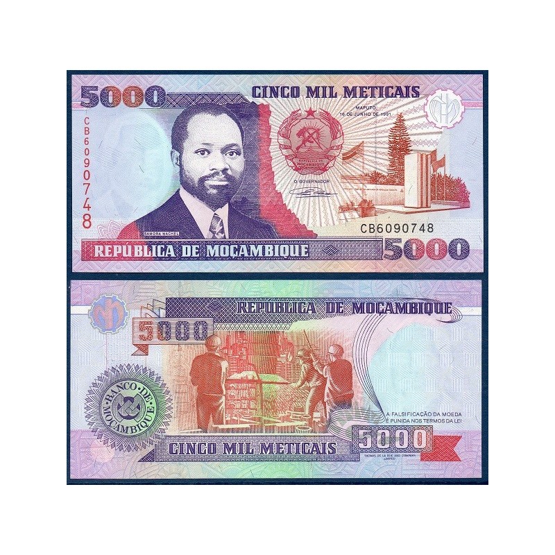Mozambique Pick N°136, Billet de banque de 5000 meticais 1991
