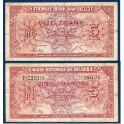 Belgique Pick N°121, TB Billet de banque de 5 Francs Belge 1943