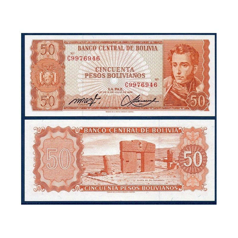 Bolivie Pick N°162a, Billet de banque de 50 Pesos 1962