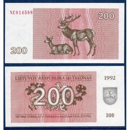 Lituanie P.43, neuf Billet de 200 Talonas 1992 cerfs